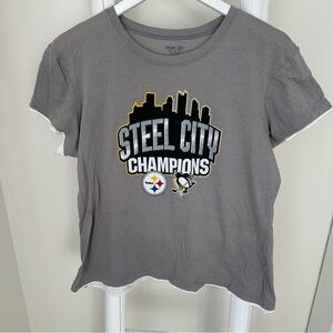 Reebok RBK Gray Steel City Champions Pittsburgh Steelers & Penguins T-Shirt